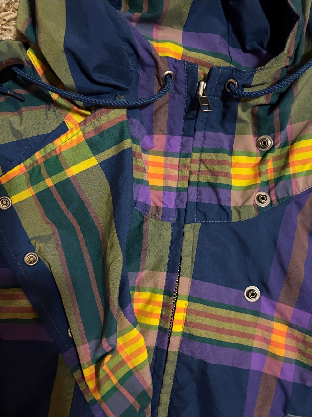 Polo Ralph Lauren Madras Plaid Hooded Anorak Jacket in Navy, Green & Yellow Y2K - Picture 4 of 10